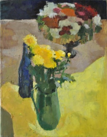 Painting titled "Flowers" by Paintings By Various Artists From Ukraine, Original Artwork, Oil