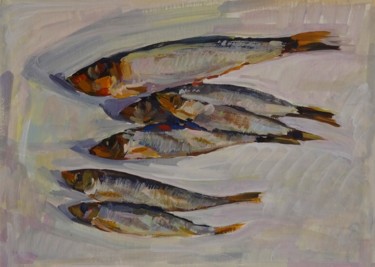 Painting titled "Fish on white" by Paintings By Various Artists From Ukraine, Original Artwork, Gouache