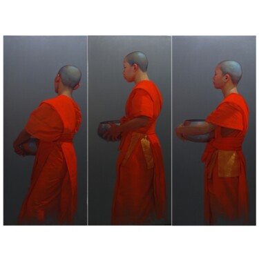 Painting titled "3 Monks" by Pajonyut Puvijarn, Original Artwork, Acrylic