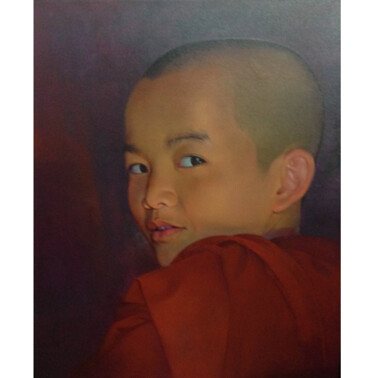 Pittura intitolato "Monk kid" da Pajonyut Puvijarn, Opera d'arte originale, Acrilico