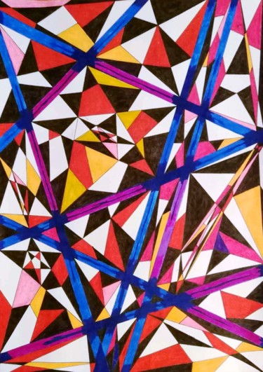 Dessin intitulée "Shapes and colors" par Pakokante, Œuvre d'art originale, Stylo gel