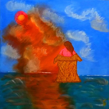 Ζωγραφική με τίτλο "Fire, woman and sea" από Pakokante, Αυθεντικά έργα τέχνης, Ακρυλικό