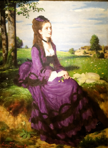 Schilderij getiteld "Femme en violet" door Pál Szinyei Merse, Origineel Kunstwerk, Olie