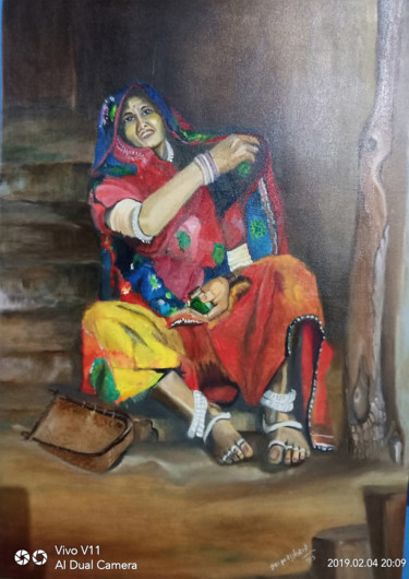 Картина под названием "Tribal Woman" - Prashanth Paladugu, Подлинное произведение искусства, Масло