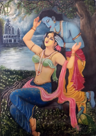 Malerei mit dem Titel "Radha_Gopalam_2" von Prashanth Paladugu, Original-Kunstwerk, Öl