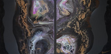 «The ERA of DINOSAURS” 2 piece black fluid art diptych Painting titled "«The ERA of DINOSAU…" by Palirina, Original Art, Acrylic Mounted on Stretcher frame