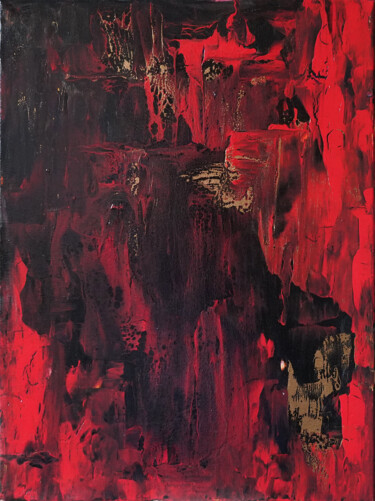 «The Chieftain in the Red Cave» black liquid abstract art Peinture intitulée "«The Chieftain in t…" par Palirina, Œuvre d'art originale, Acrylique Monté sur Châssis