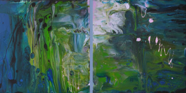 “Pure abstract #2” 2 pieces set green blue liquid fluid art Painting titled "“Pure abstract #2”…" by Palirina, Original Art, Acrylic Mounted on Stretcher frame