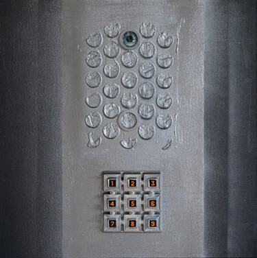 Collages intitulée "“Emptiness” silver…" par Palirina, Œuvre d'art originale, Bombe aérosol Monté sur Châssis en bois