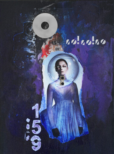 Collages intitolato "“No, no, no” disk c…" da Palirina, Opera d'arte originale, Collages Montato su Telaio per barella in le…