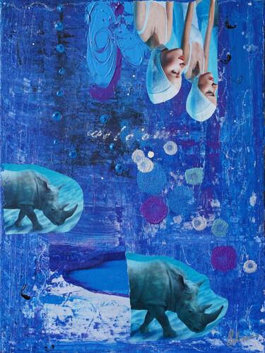 Painting titled "“Divers” blue rhino…" by Palirina, Original Artwork, Acrylic Mounted on Wood Stretcher frame
