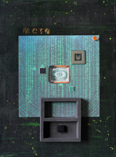 Collages getiteld "“Metaverse” eye mic…" door Palirina, Origineel Kunstwerk, Acryl Gemonteerd op Frame voor houten brancard