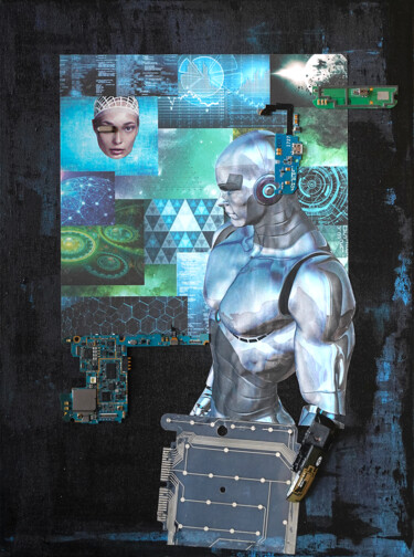Collages titled "“New man” robot art…" by Palirina, Original Artwork, Collages Mounted on Wood Stretcher frame