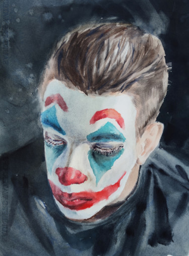 Malerei mit dem Titel ""Joker"" von Elena Krivoruchenko, Original-Kunstwerk, Aquarell