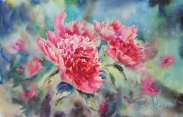 Painting titled ""FLOWERS AS A GIFT"" by Elena Krivoruchenko, Original Artwork, Watercolor