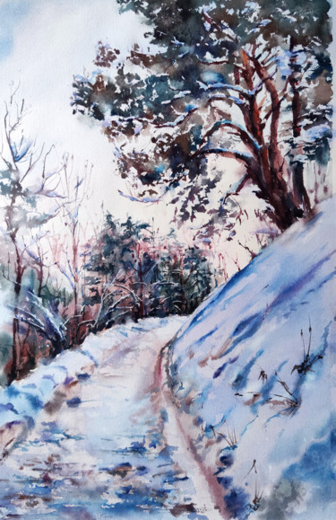 Malerei mit dem Titel ""SPRING IS COMING"" von Elena Krivoruchenko, Original-Kunstwerk, Aquarell