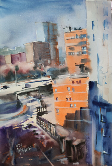 Painting titled ""VIEW FROM THE WIND…" by Elena Krivoruchenko, Original Artwork, Watercolor