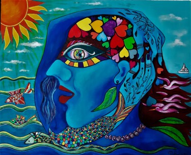 Peinture intitulée "La sirène et le pir…" par Palmo, Œuvre d'art originale, Acrylique Monté sur Carton