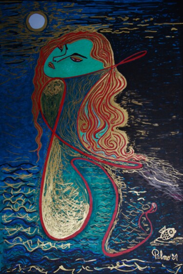 Disegno intitolato "Femme sacrée de l'o…" da Palmo, Opera d'arte originale, Pennarello Montato su Altro pannello rigido