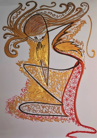 Drawing titled "Celle qui prie" by Palmo, Original Artwork, Marker Mounted on artwork_cat.