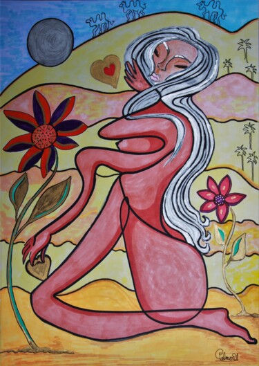 Disegno intitolato "Femme sacrée du dés…" da Palmo, Opera d'arte originale, Pennarello Montato su Altro pannello rigido