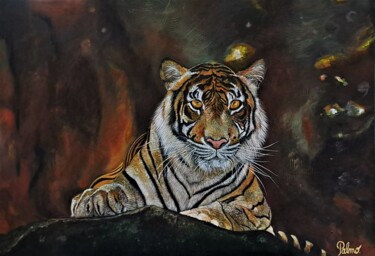 Pittura intitolato "Tigre de feu" da Palmo, Opera d'arte originale, Acrilico Montato su Telaio per barella in legno