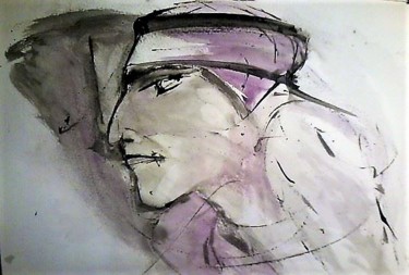 Painting titled "" L'homme du desert…" by Palômba, Original Artwork, Ink Mounted on Wood Panel