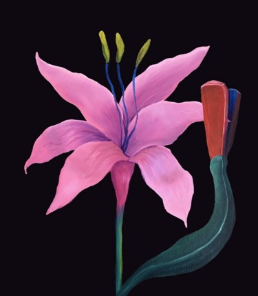 Картина под названием "Pink lily ( Curls )…" - Kirill Parshenkov (Cyril Black), Подлинное произведение искусства, Масло Уста…