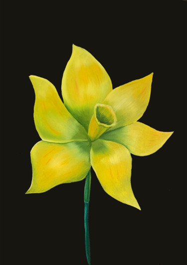 Painting titled "Yellow narcissus on…" by Kirill Parshenkov (Cyril Black), Original Artwork, Oil Mounted on Wood Stretcher f…
