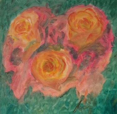 Peinture intitulée "roses" par Pamela Gerard, Œuvre d'art originale, Huile