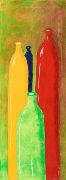 Painting titled "Fruity Bottles" by Pamela Lauren, Original Artwork, Acrylic Mounted on Wood Stretcher frame
