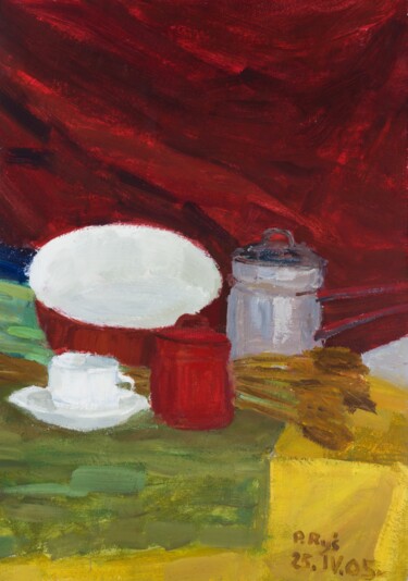 Painting titled "Still Life with a C…" by Pamela Rys, Original Artwork, Oil