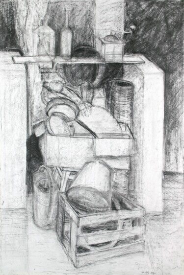 Drawing titled "Still Life with a P…" by Pamela Rys, Original Artwork, Charcoal