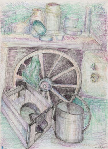 Drawing titled "Still Life with a W…" by Pamela Rys, Original Artwork, Pencil