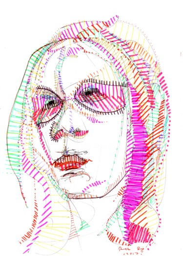 Σχέδιο με τίτλο "Face 5" από Pamela Rys, Αυθεντικά έργα τέχνης, Μελάνι