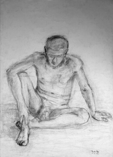 Drawing titled "Birthday Suit" by Pamela Rys, Original Artwork, Charcoal