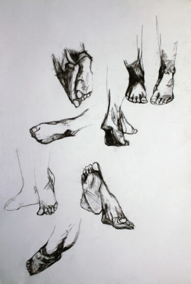 Drawing titled "Feet" by Pamela Rys, Original Artwork, Charcoal