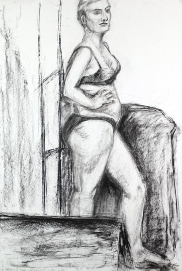 Disegno intitolato "Female Standing Pose" da Pamela Rys, Opera d'arte originale, Carbone