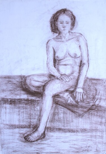 Dessin intitulée "Girl in Sepia" par Pamela Rys, Œuvre d'art originale, Pastel