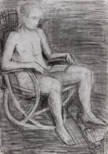 Drawing titled "Guy in the Chair" by Pamela Rys, Original Artwork, Charcoal