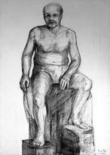 Drawing titled "Man on Podium" by Pamela Rys, Original Artwork, Charcoal