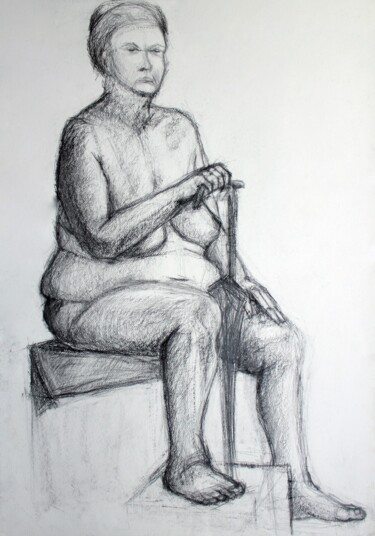 Disegno intitolato "Woman with an Umbre…" da Pamela Rys, Opera d'arte originale, Carbone