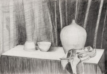 Drawing titled "Still Life with a V…" by Pamela Rys, Original Artwork, Graphite