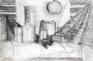 Drawing titled "Still Life with Cof…" by Pamela Rys, Original Artwork, Charcoal