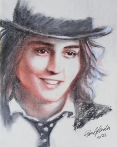 Drawing titled "Johnny Depp in "Ben…" by Pamela Saralli, Original Artwork, Charcoal