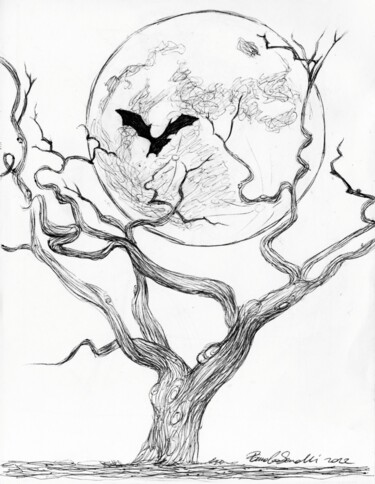 Drawing titled "Pipistrello" by Pamela Saralli, Original Artwork, Ballpoint pen