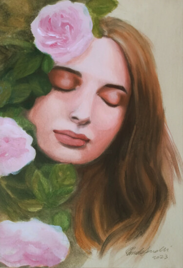Painting titled "Tra le rose" by Pamela Saralli, Original Artwork, Acrylic