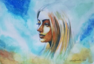 Peinture intitulée "Nel cielo" par Pamela Saralli, Œuvre d'art originale, Aquarelle