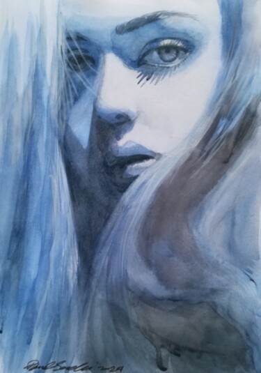 Pintura intitulada "Nel blu" por Pamela Saralli, Obras de arte originais, Aquarela