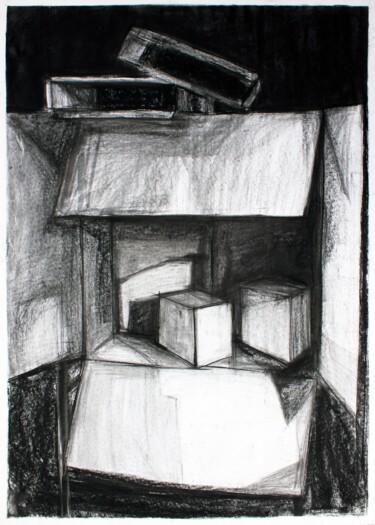 Zeichnungen mit dem Titel "Still Life with Box…" von Pamela Rys, Original-Kunstwerk, Kohle